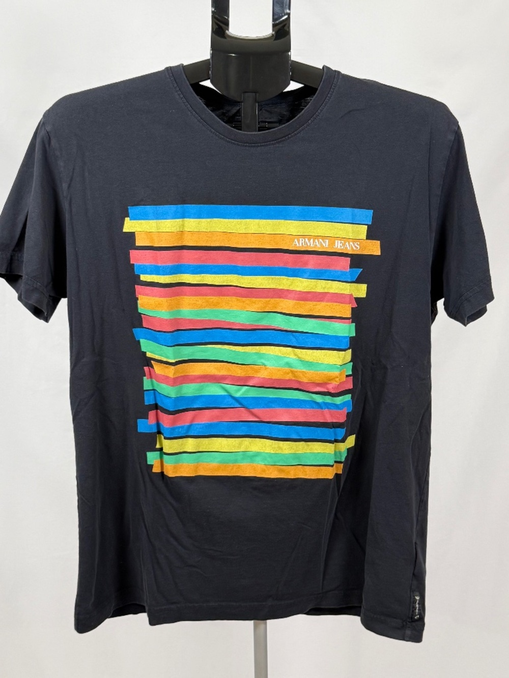 Vintage Armani Jeans 3XL (READ) Rainbow Striped Graphic Tee Y2K Streetwear
